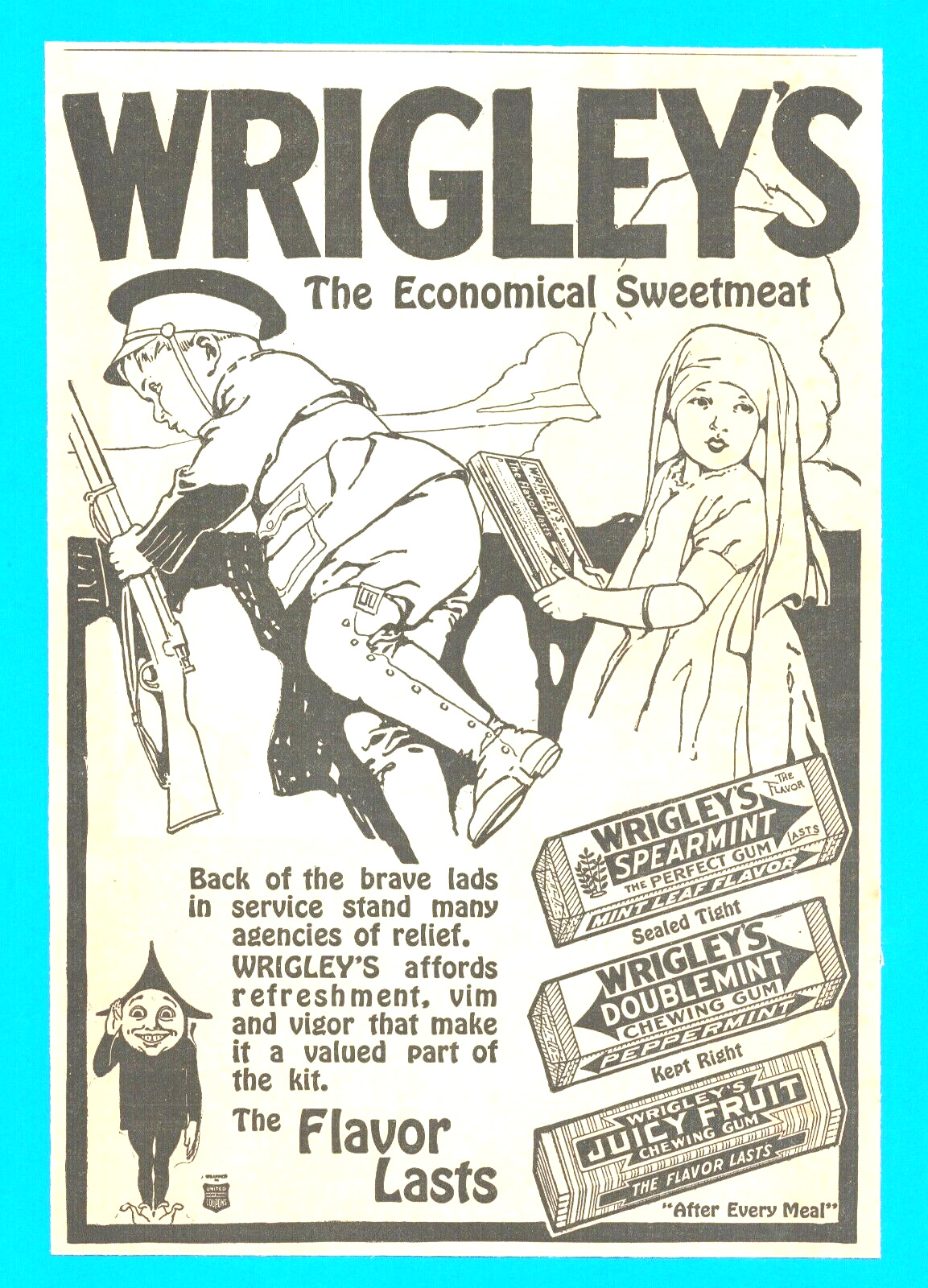 1918 Wrigley's Gum The Great War soldier nurse antique PRINT AD trench warfare