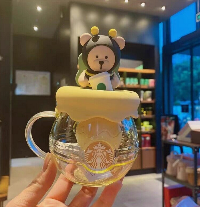 Starbucks Bear Glass Creative Coffee Cup Straw Cup Glass Cup Tumbler Gift