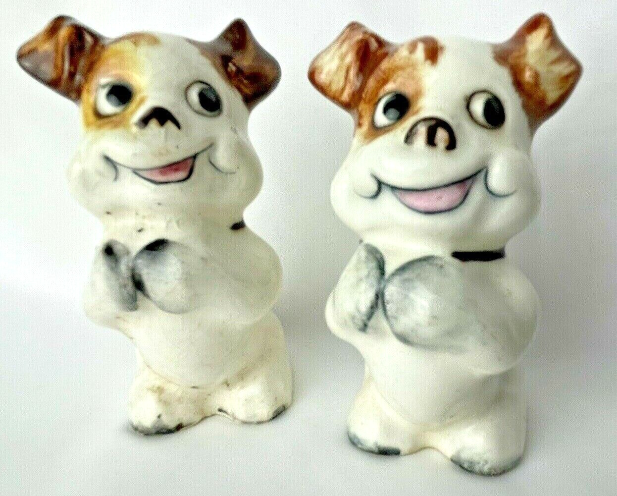 Vintage Japan Bonzo Dogs Puppies Begging Salt Pepper Shakers Cute Unusual