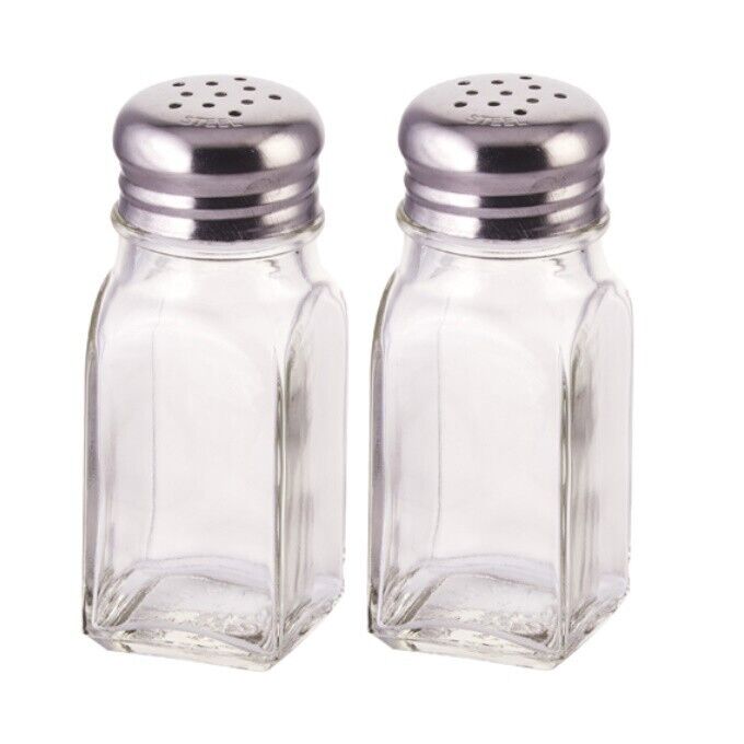 Salt and Pepper Shakers with Stainless Tops Set of 2 Square Glass