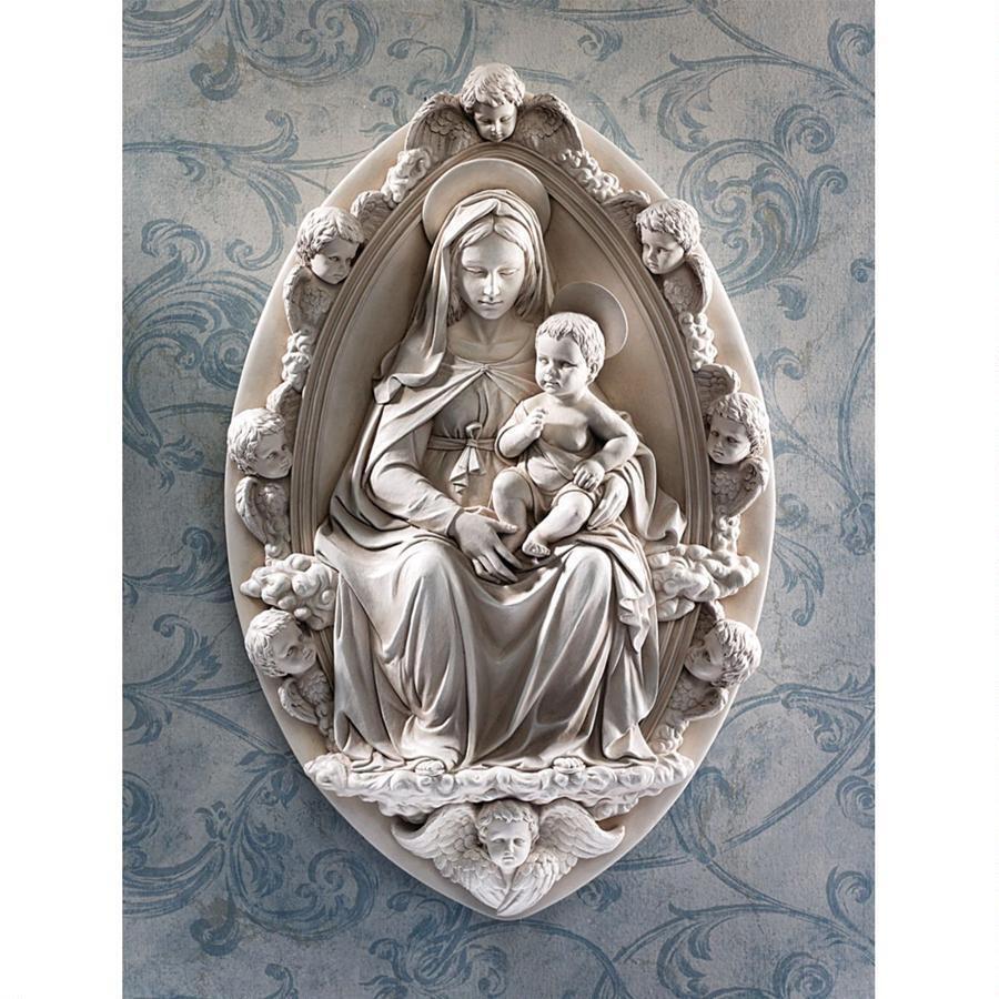 Italian Renaissance Replica Oval Shaped Mother Child Madonna Christian Wall Art