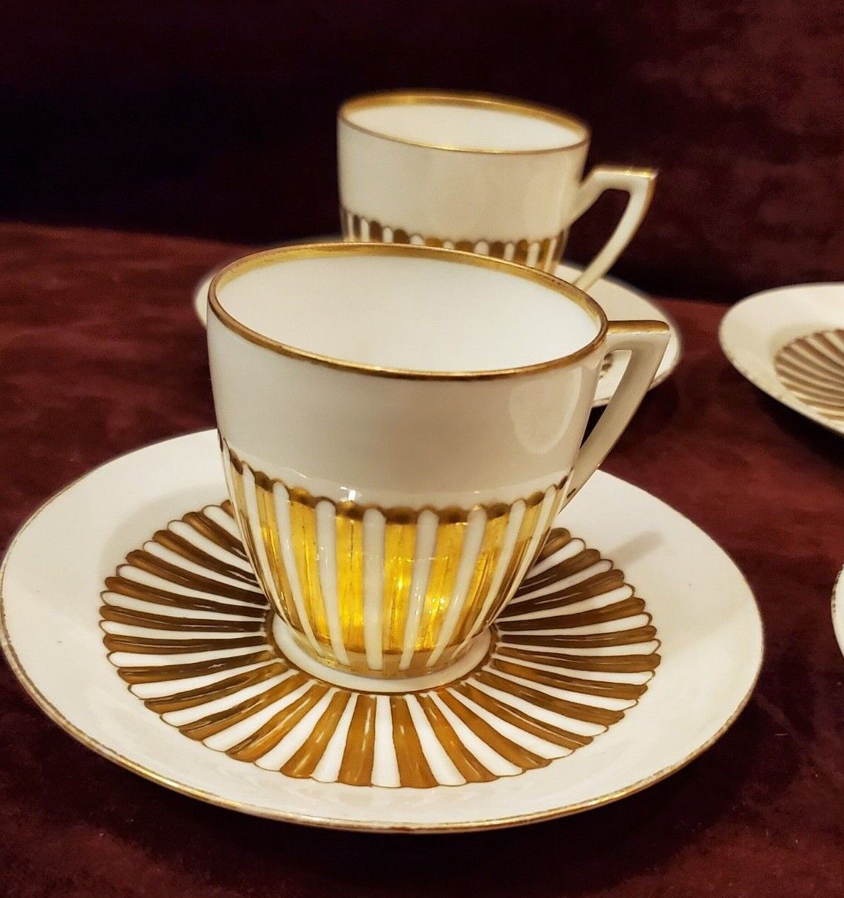 Wurttemberg Germany Set of 4 Cups & Saucers ARIADNE Gold Stripe Art Deco