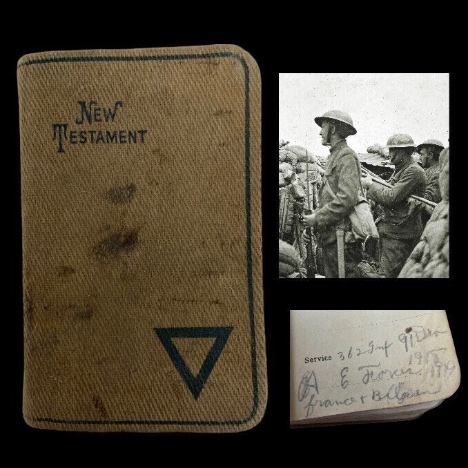 RARE 1918 WWI 362nd Infantry 91st Division Meuse Argonne Flanders Fields Bible