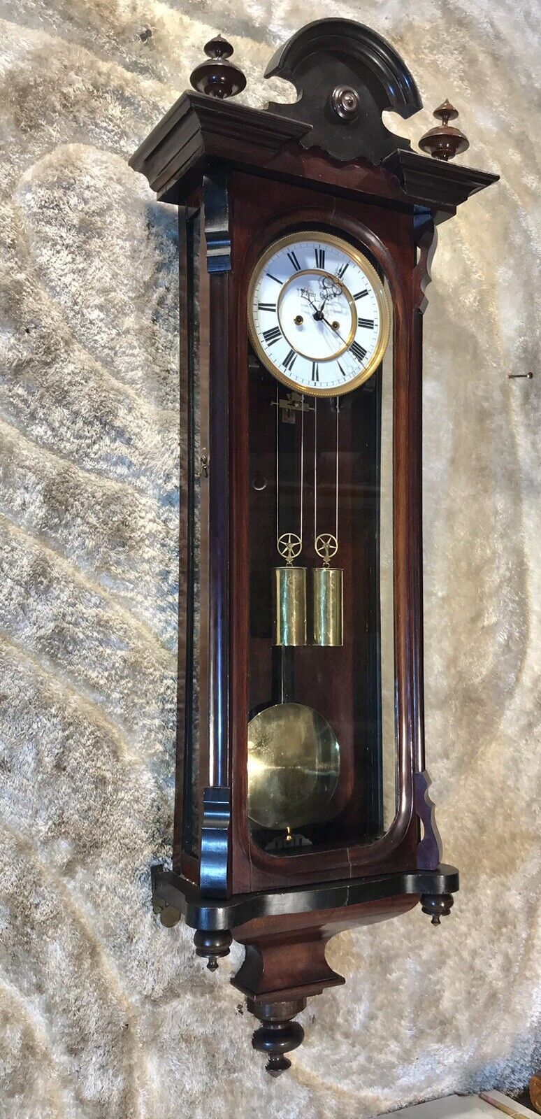 Antique Germany WIEN Vienna,Strikes Clock,2 Brass Weights Driven,walnut Case,