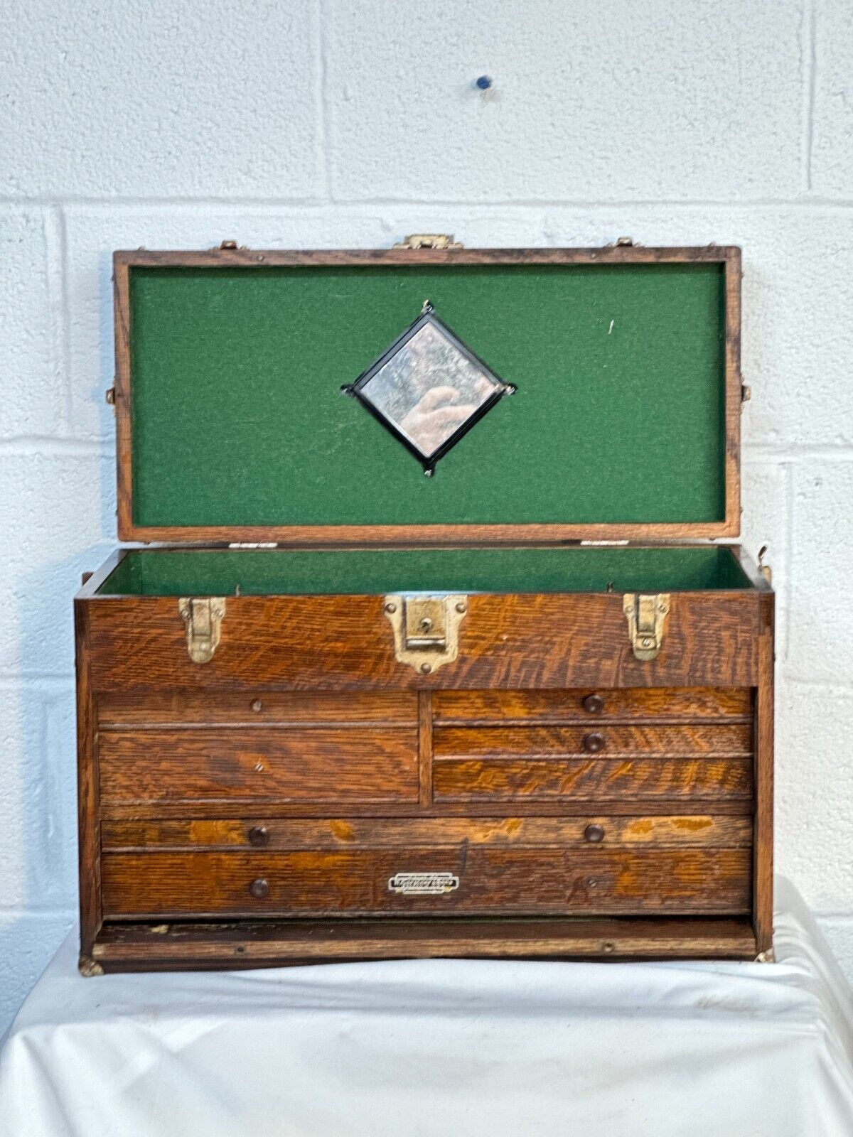Vintage H. Gerstner & Son 7 Drawers Oak Wood Machinist Tool Chest Box