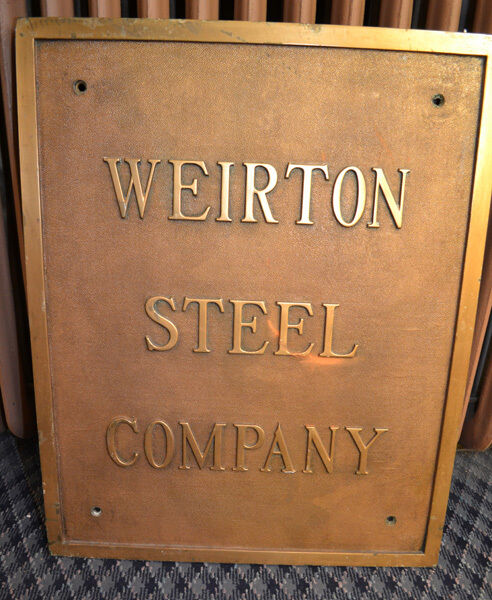 WEIRTON STEEL CO BRASS NAME PLATE - Measures: 30\'\'H x 24\'\'W x 1\'\'D ... Lot 1445A