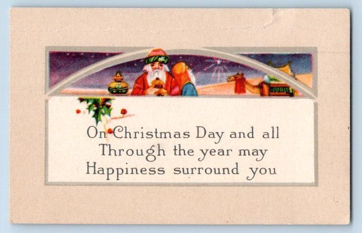 1920-30\'s SMALL ANTIQUE CHRISTMAS XMAS CARD WISE MEN CAMEL