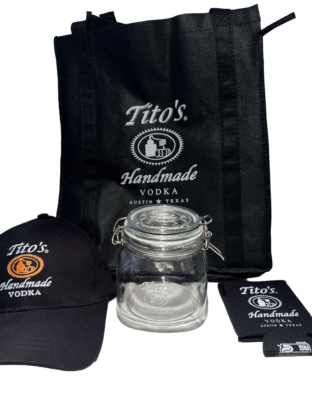 Titos Vodka Gift Set Jar, Hat, Koozie, bag
