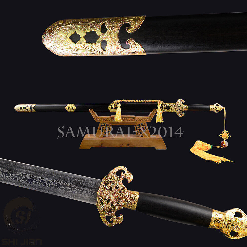Alloy Golden Dragon Fittings Chinese Sword With Tassels Folded Steel Sharp Blade