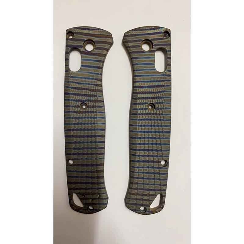 1 Pair Tiger Pattern Roasted Titanium Handle Scales for Benchmade Bugout 535