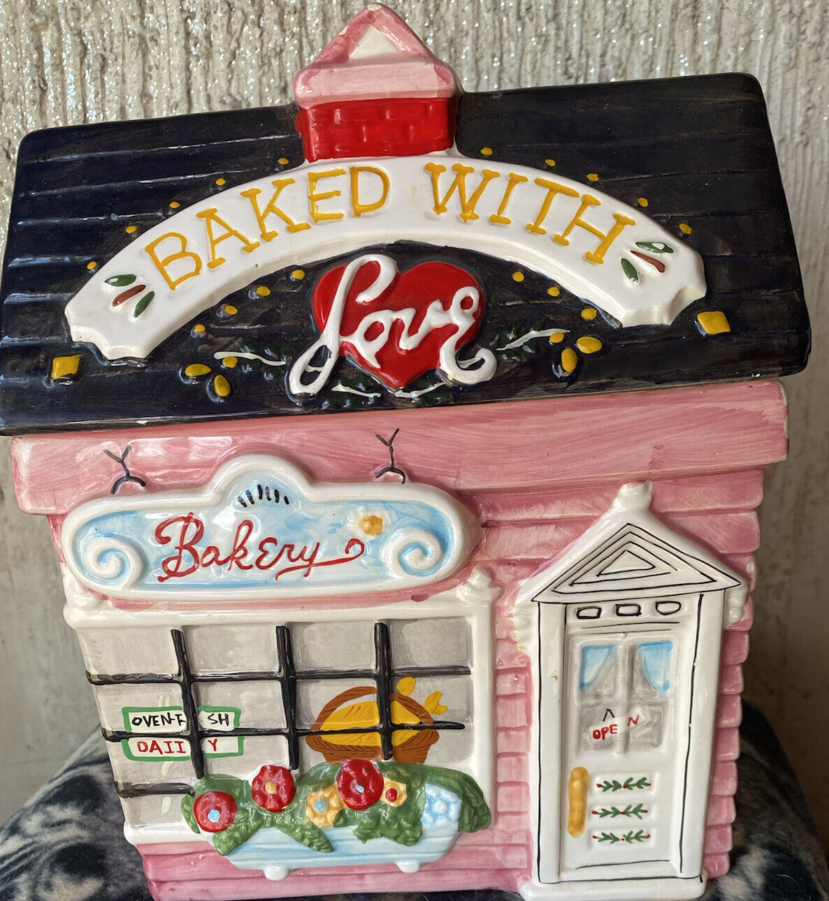Bakery store-front Baked with Love Cookie Jar
