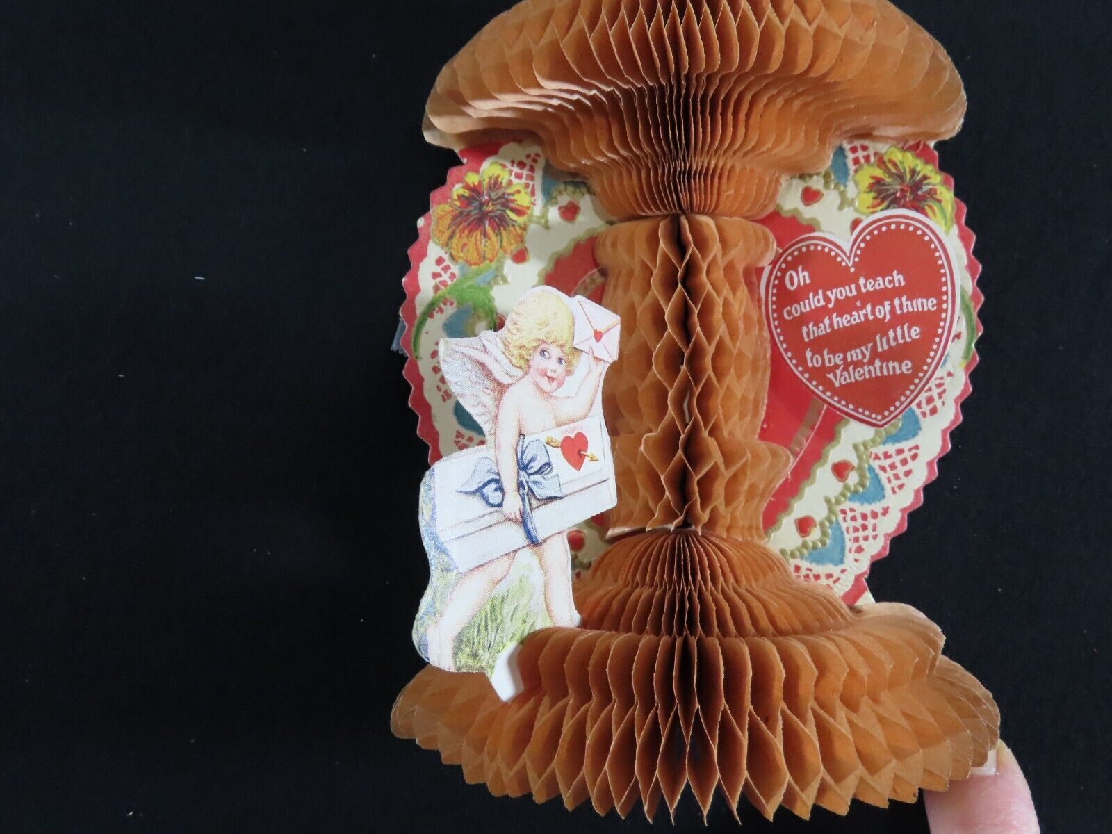 Antique Valentine Die Cut Card Fold Out Honeycomb Cupids Victorian Rare C1859