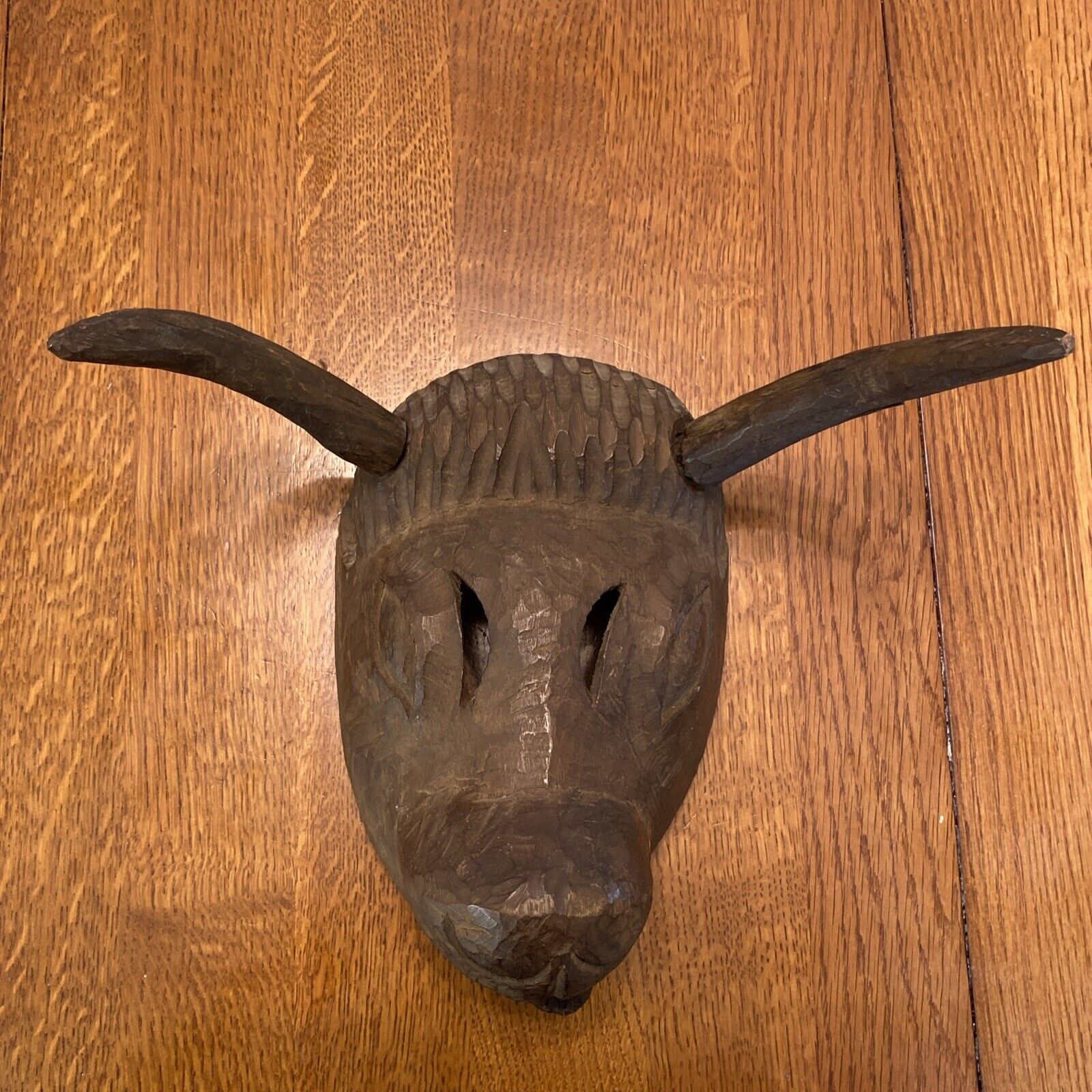 Fabulous Antique Bull Mask Wall Sculpture Wood 
