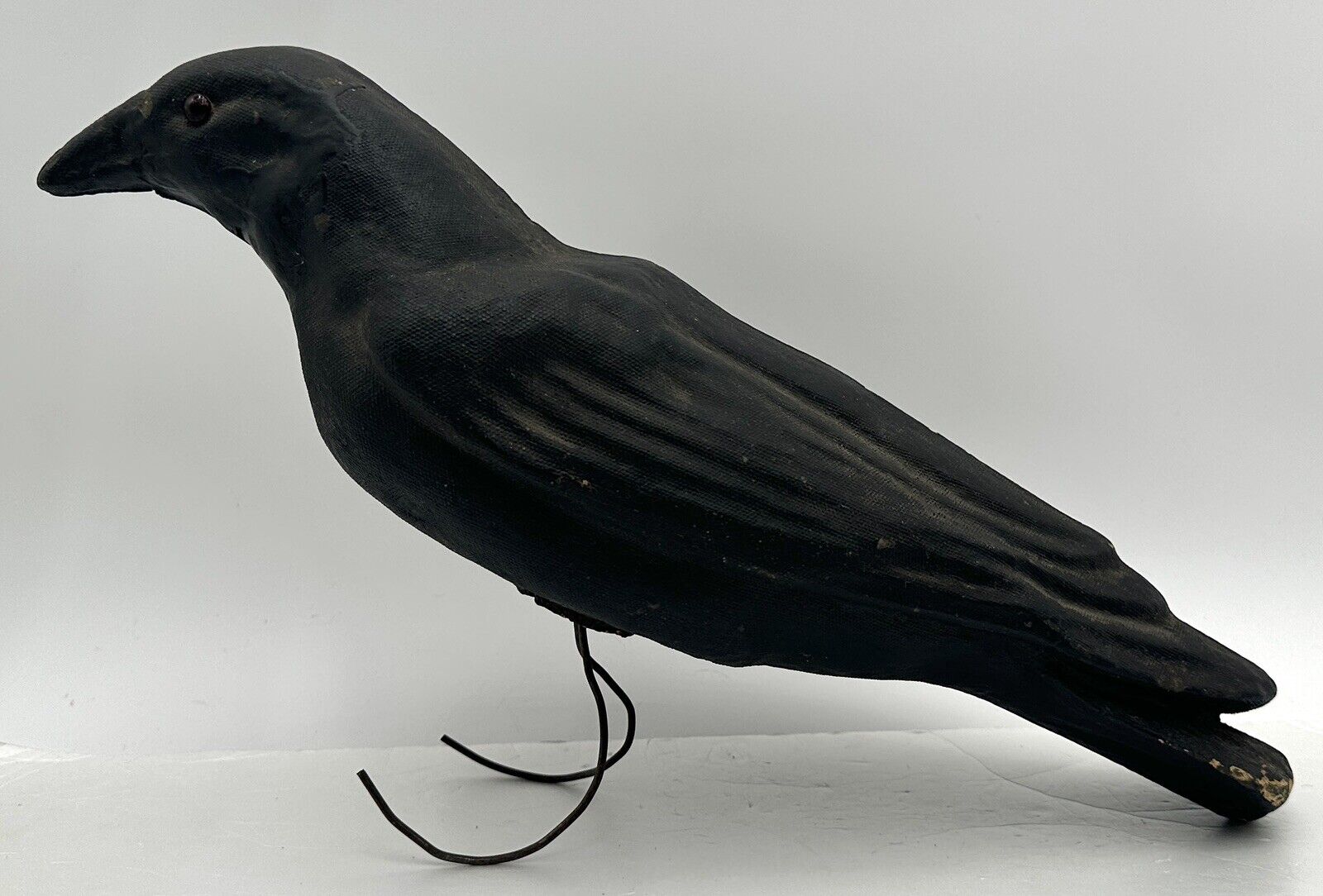 Vintage Black Crow Decoy Glass Eyes Antique Hunting Bird Papier Paper Mache