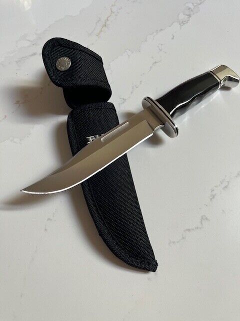 BUCK USA 119 Black Handle Fixed Blade Hunting Knife w/Sheath