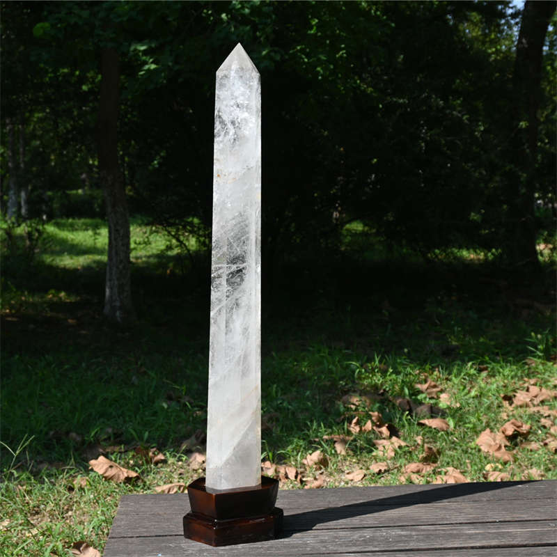 8300g Natural Clear Quartz Obelisk white Cystal Point Wand Tower decor+ Stand 