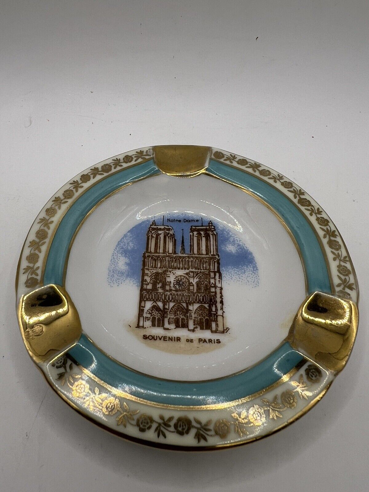 Vintage Limoges Porcelain Gold Trim Souvenir Ashtray Paris France