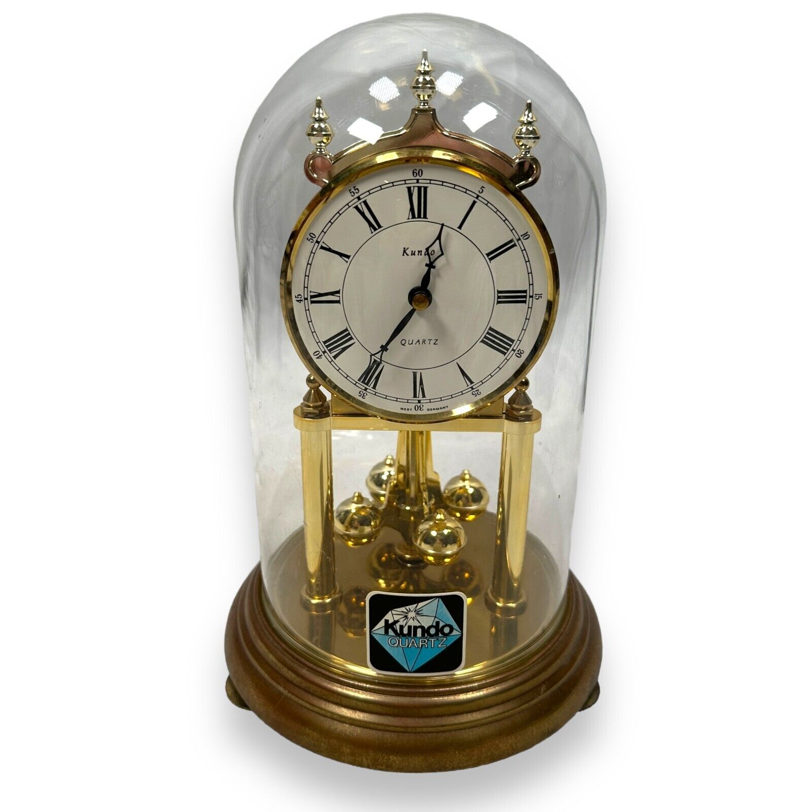 Vintage Kundo Anniversary Clock West Germany Quartz Glass Globe Mantel Desk
