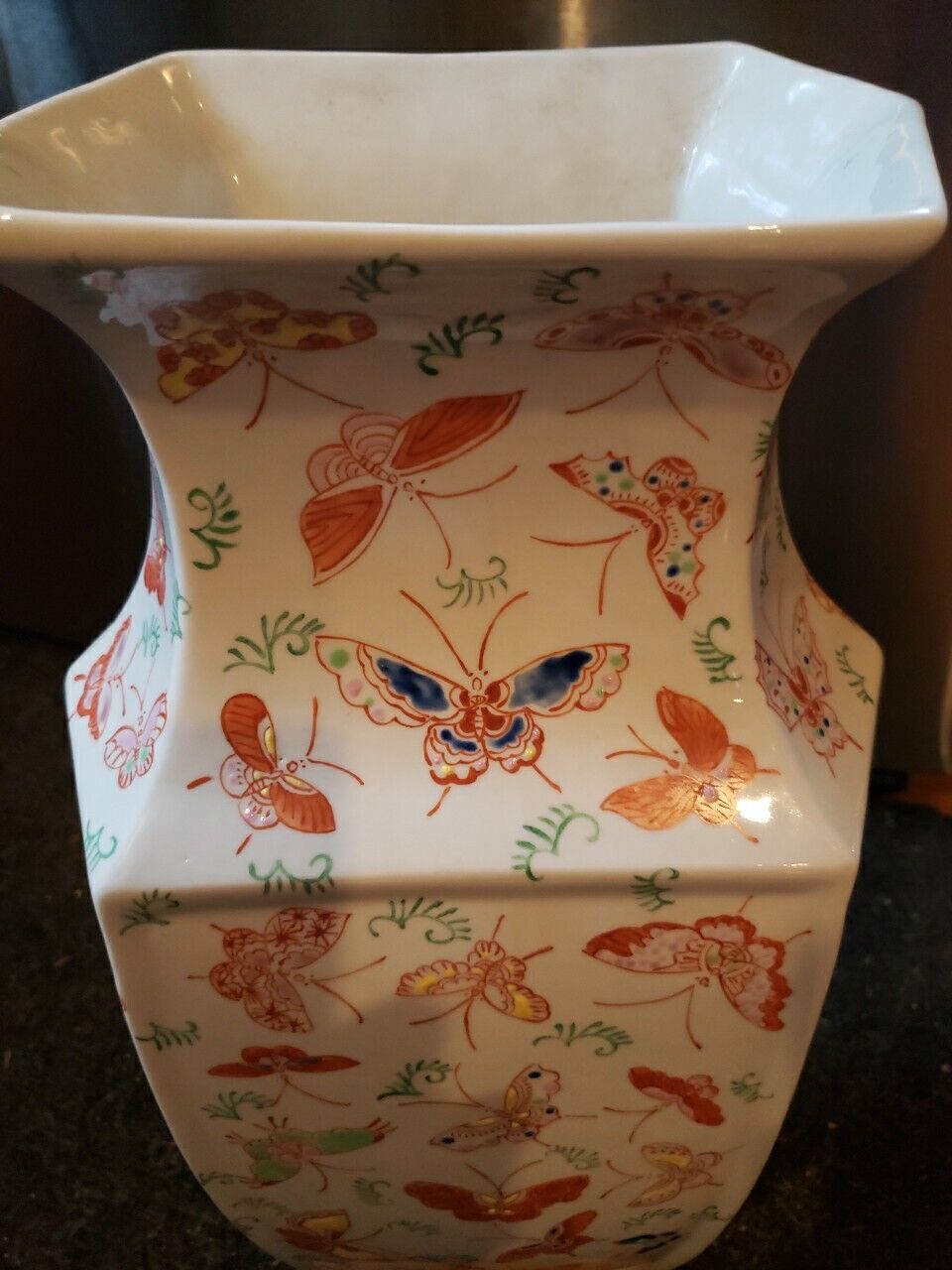 ** Vintage  Hand Painted Chinoiserie 17 Inch Vase . 1960.  Rare Unique Find.**
