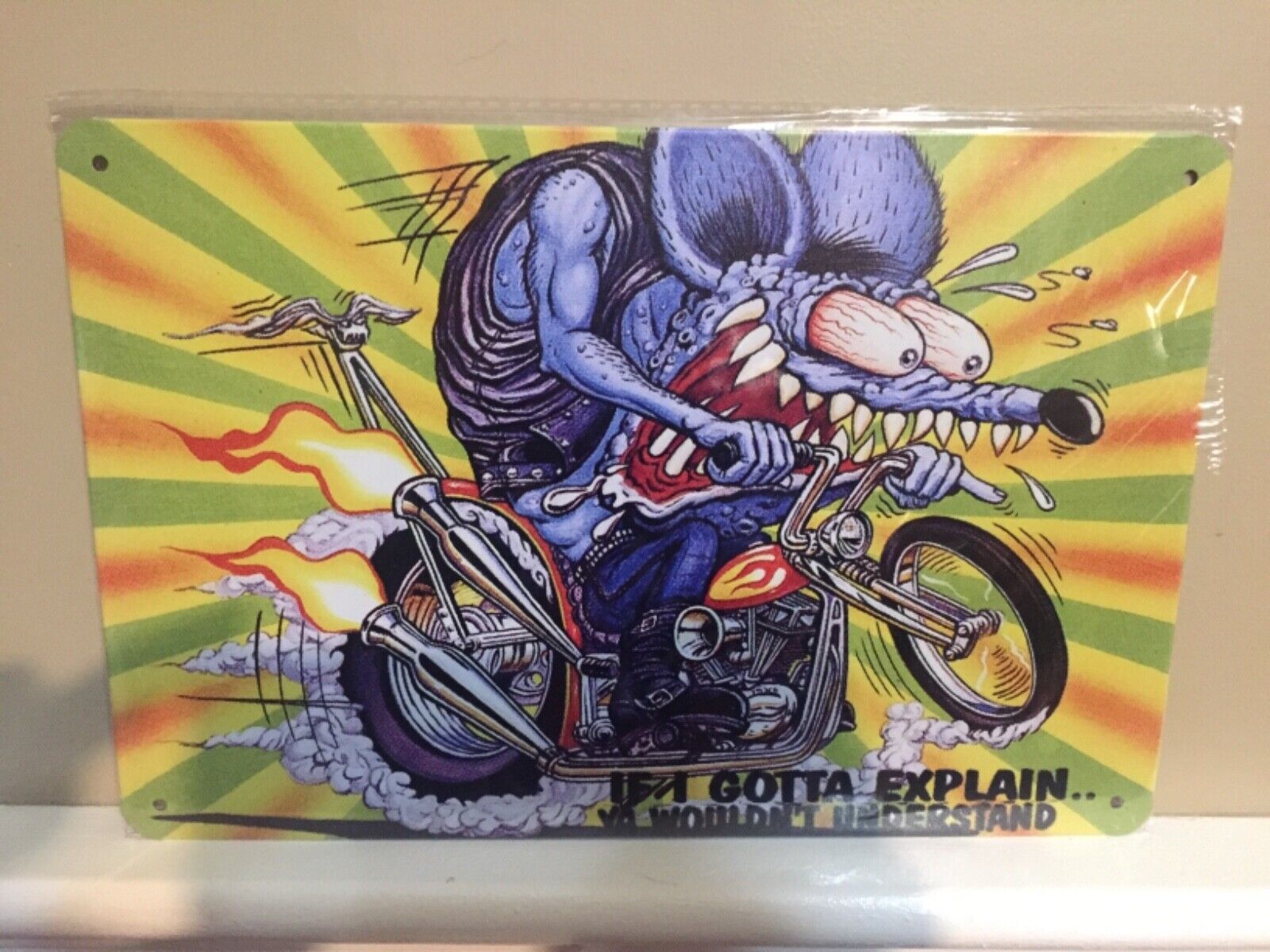 Motorcycle Cartoon Comic Rat Art Metal Tin Sign 