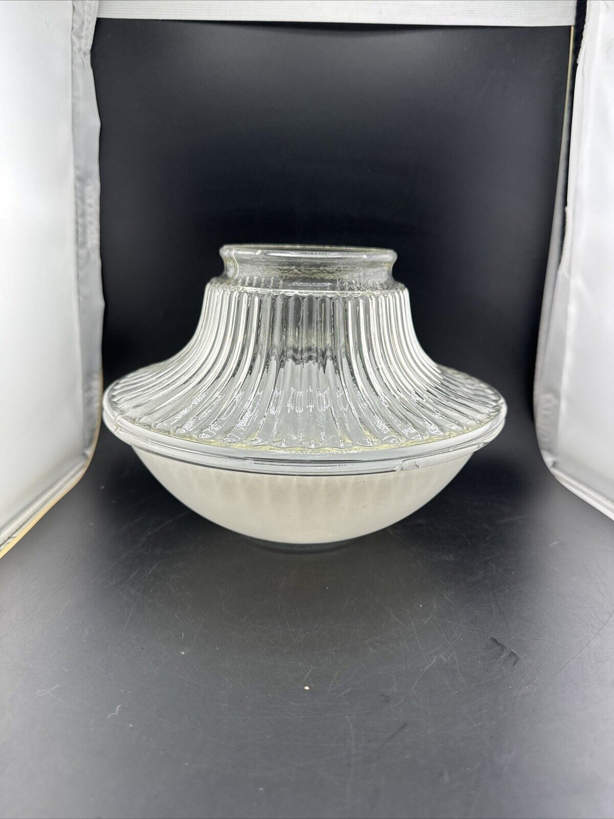 💥Antique 9” Milk & Clear Glass Art Deco Ceiling Light Fixture Shade