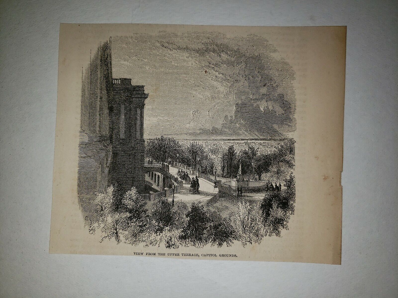 Capitol Building Upper Terrace Washington D.C. 1859 HW Sketch Print RARE