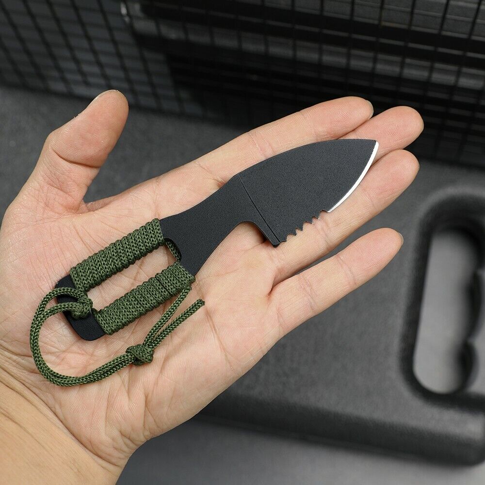 Fixed-Blade Neck Knife Black Rubber Handle with Protective Sheath For Outdoors