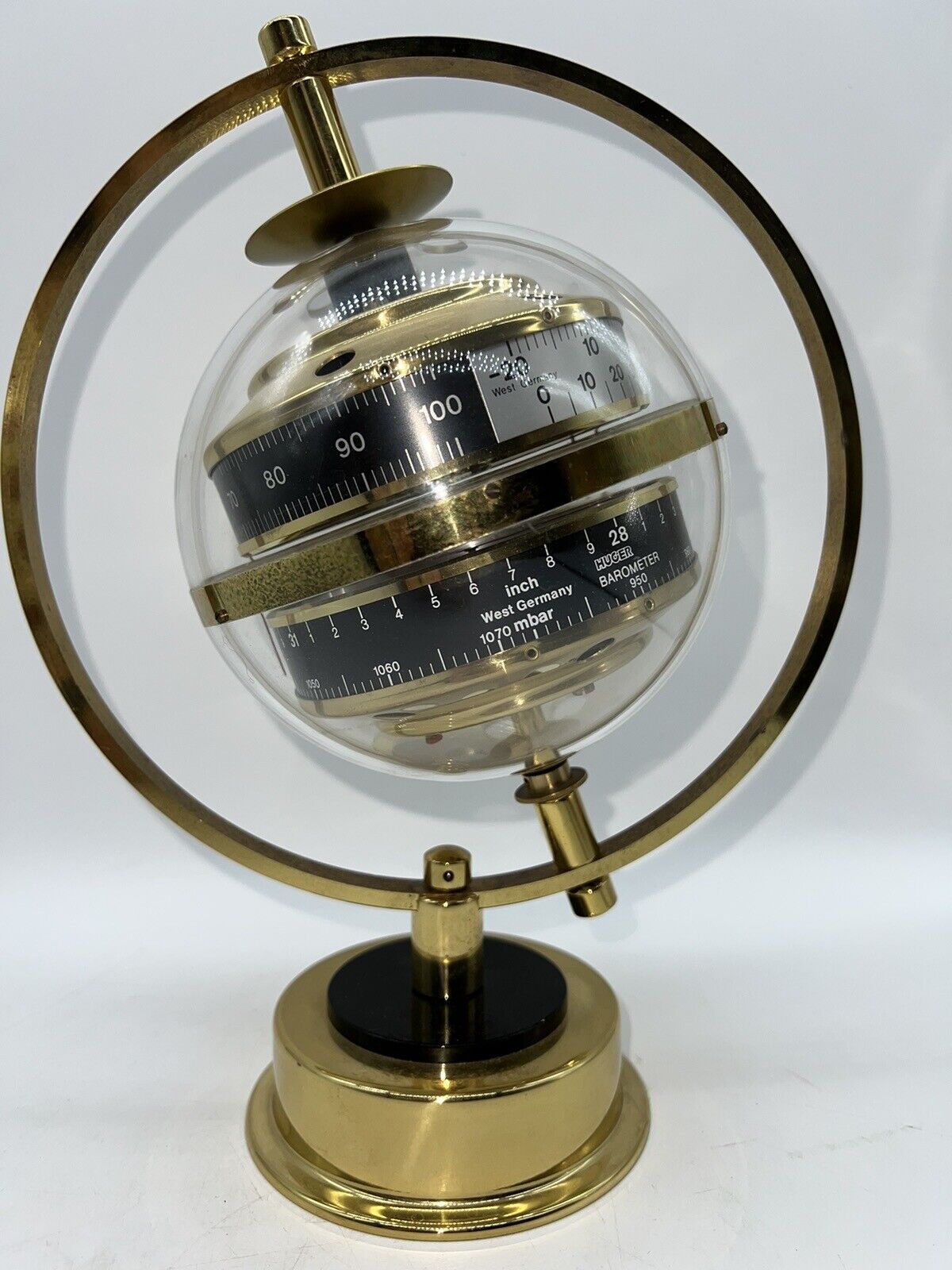 Atomic Sputnik brass lucite weather barometer Huger W.Germany 1960 HTF VTG