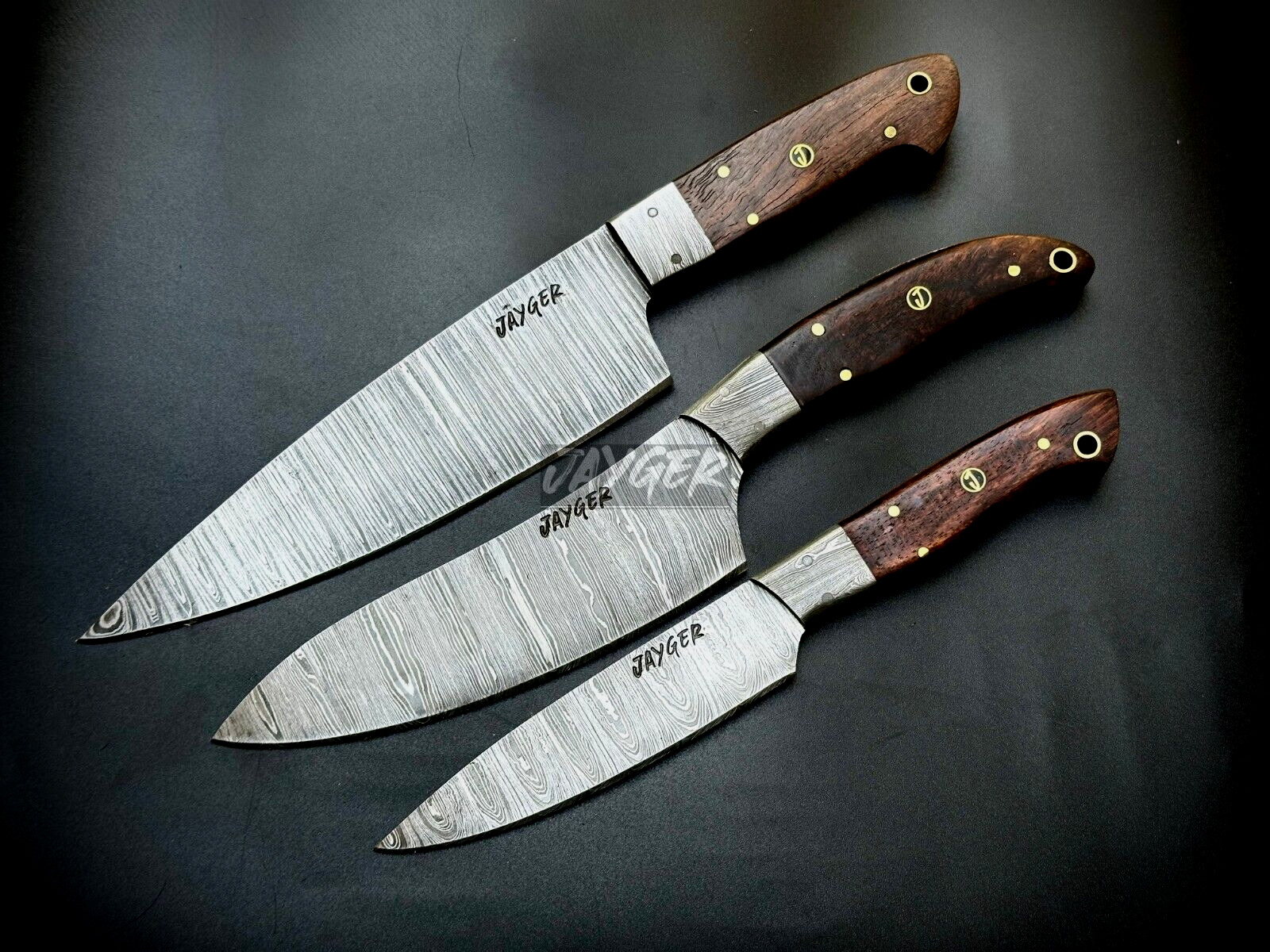 Handmade  Damascus Steel Chef Knife Set | Wood Handle | Set of 3