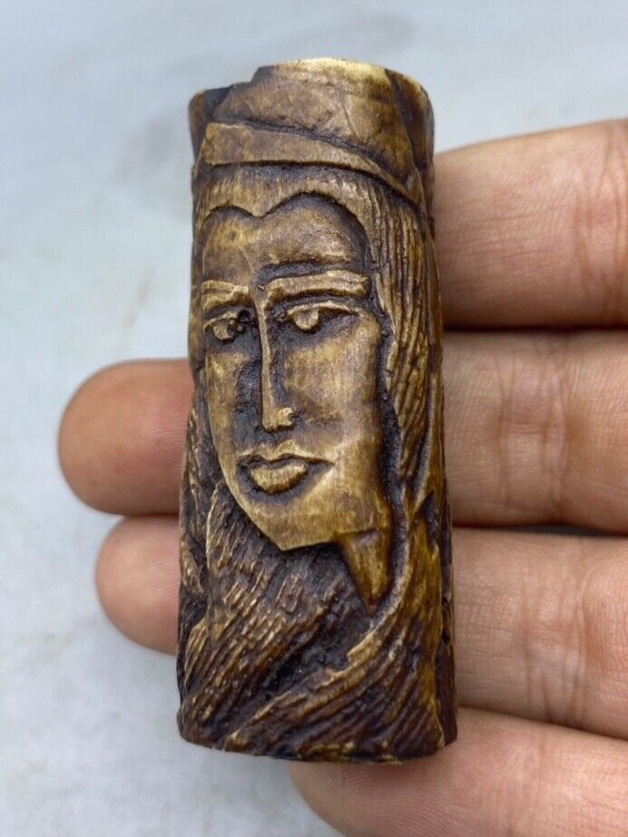 Beautiful Authentic Old Roman Artifact Different Faces Engraved Antique Cylinder