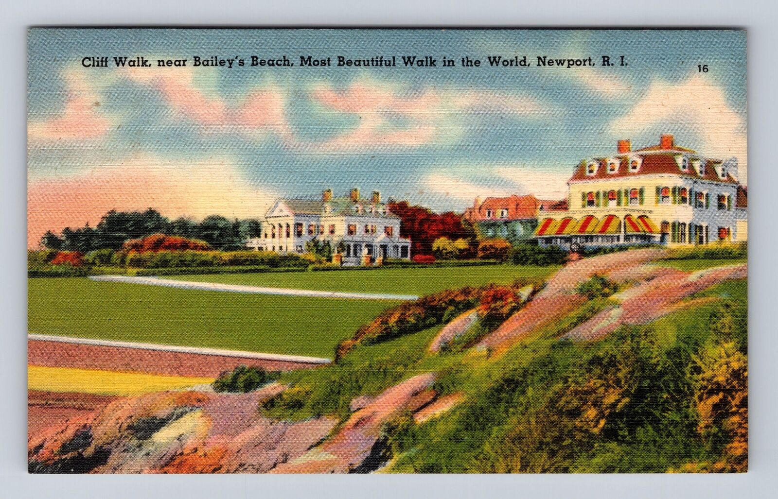 Newport RI-Rhode Island, Cliff Walk, Beautiful Walk, Antique, Vintage Postcard