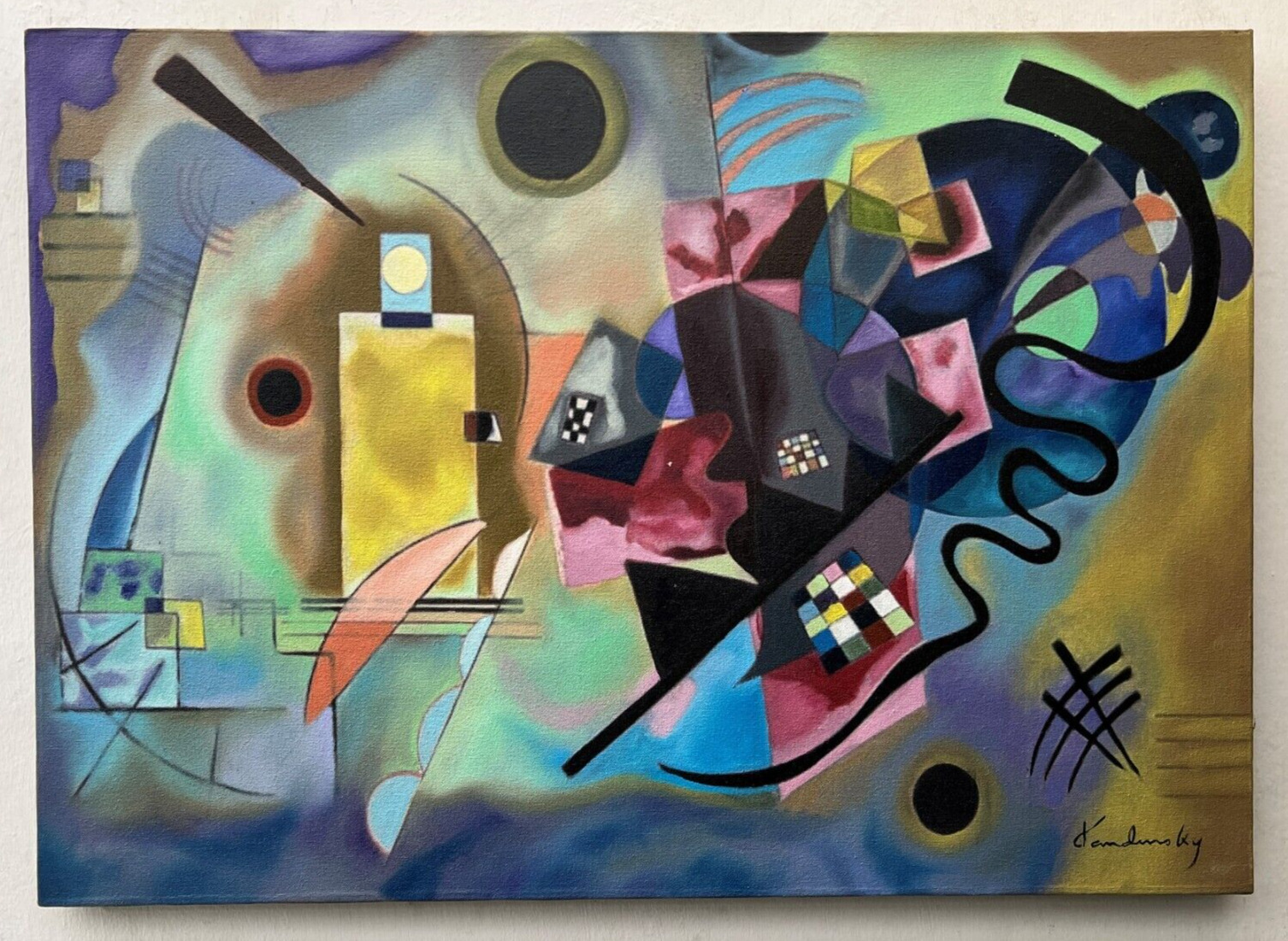 WASSILY KANDINSKY OIL ON CANVAS PAINTING SIGNED & STAMPED UNFRAMED PIECE
