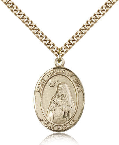 Saint Teresa Of Avila Medal For Men - Gold Filled Necklace On 24 Chain - 30 ...