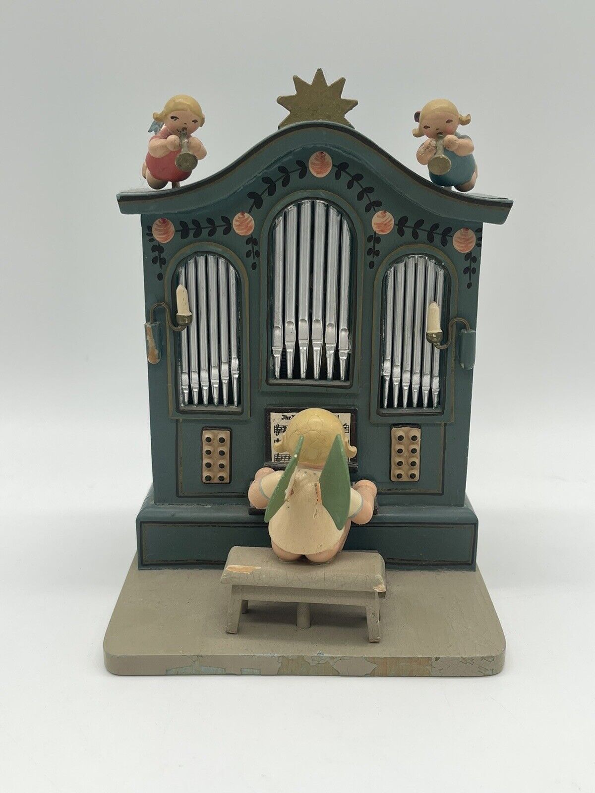 Erzgebirge Wendt Kuhn Thorens Music Box Angel Organ Carved Wood Germany Vintage