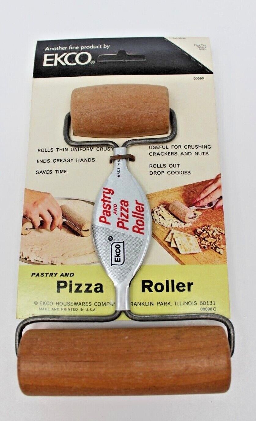 Vintage Ekco Pastry & Pizza Roller  Dual Wood Rollers 2.25