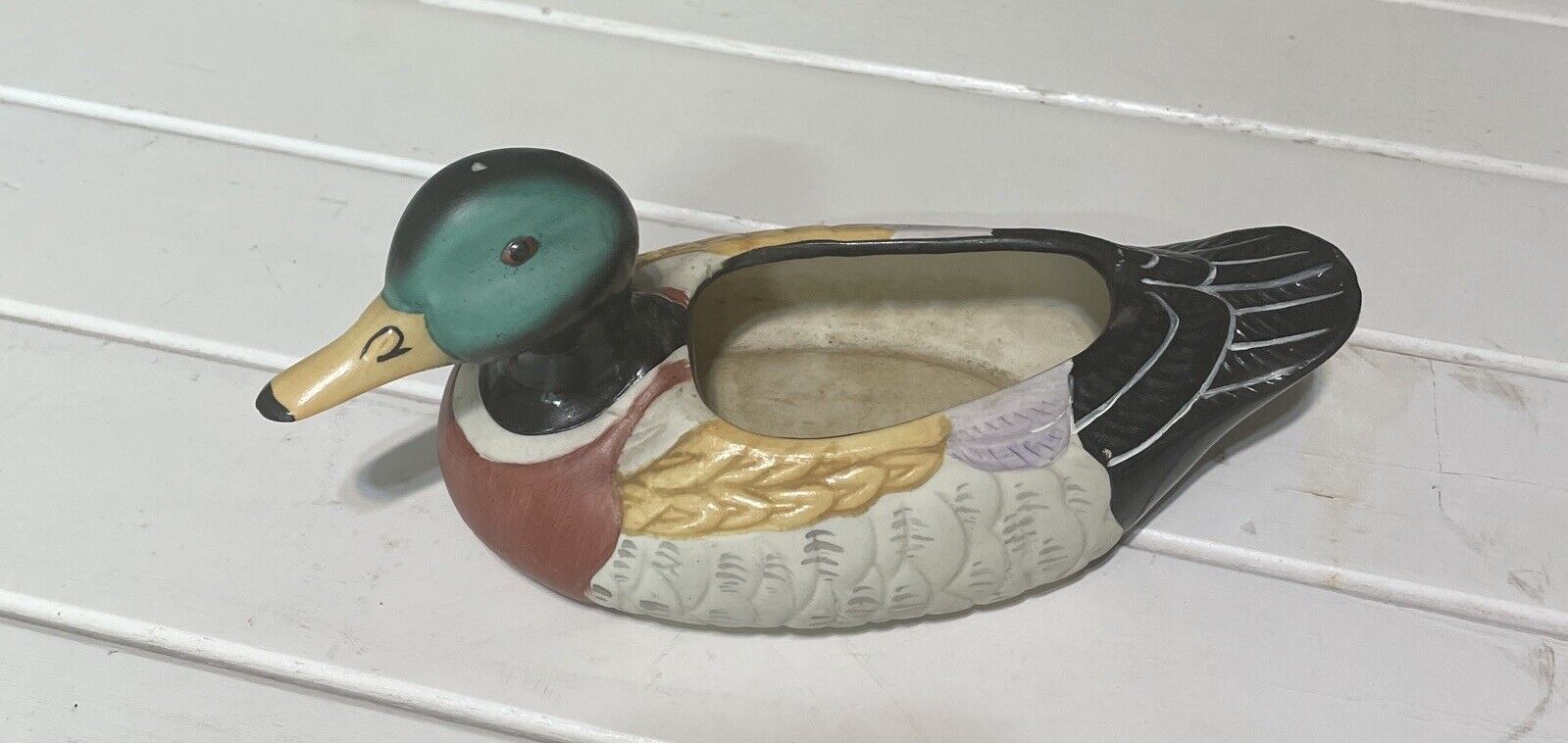 Vintage Mallard Duck Ceramic Planter Bowl FTD Hand Painted 9\