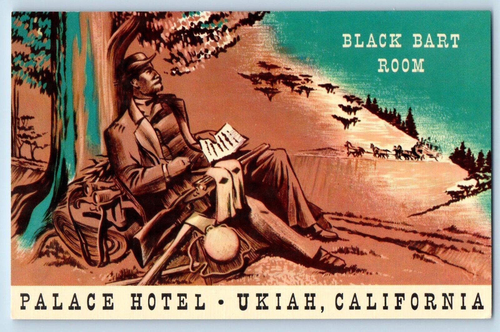 Ukiah California CA Postcard Palace Hotel  Black Bart Room 1940 Unposted Vintage