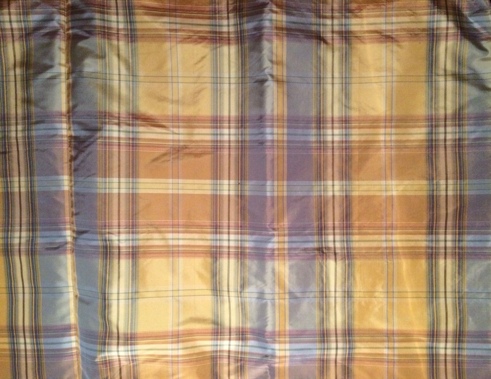 SCALAMANDRE Custom Handcrafted Bedspread king silk plaid lined gold blue new