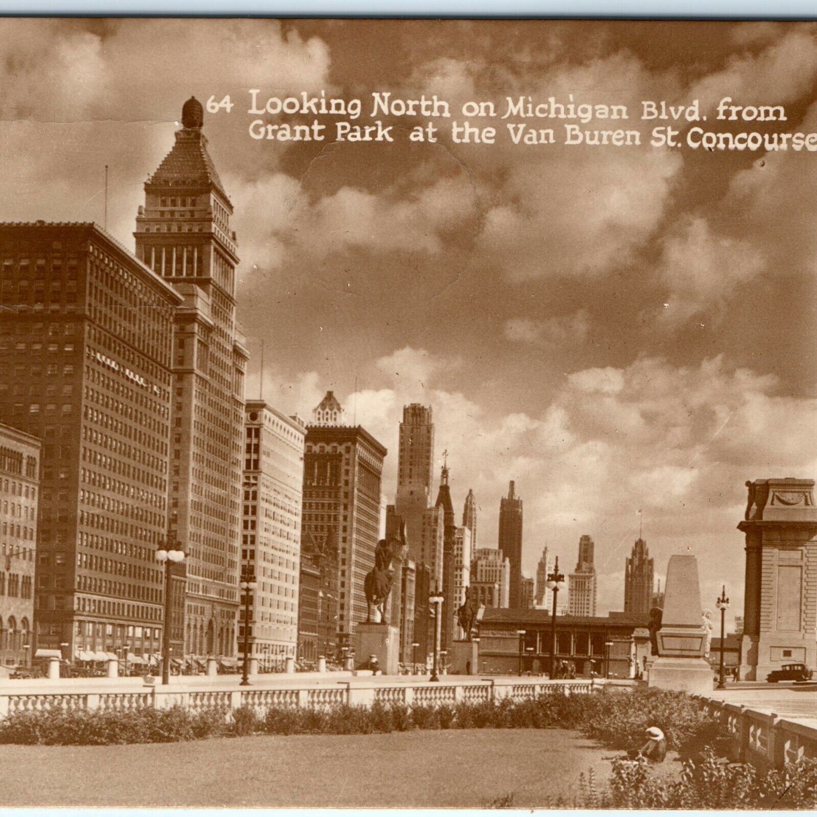 c1930s Chicago Michigan Blvd RPPC North Grant Park Van Buren Photo Souvenir A13