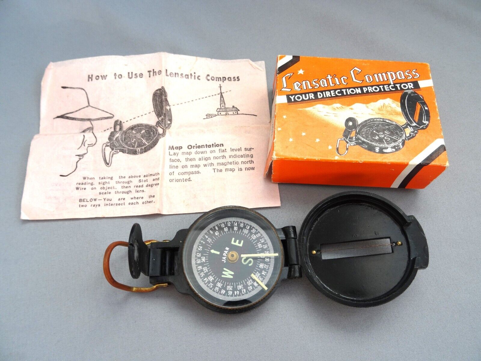 Vintage Lensmatic Engineer Directional Compass in Original Box circa 1960s 1970s