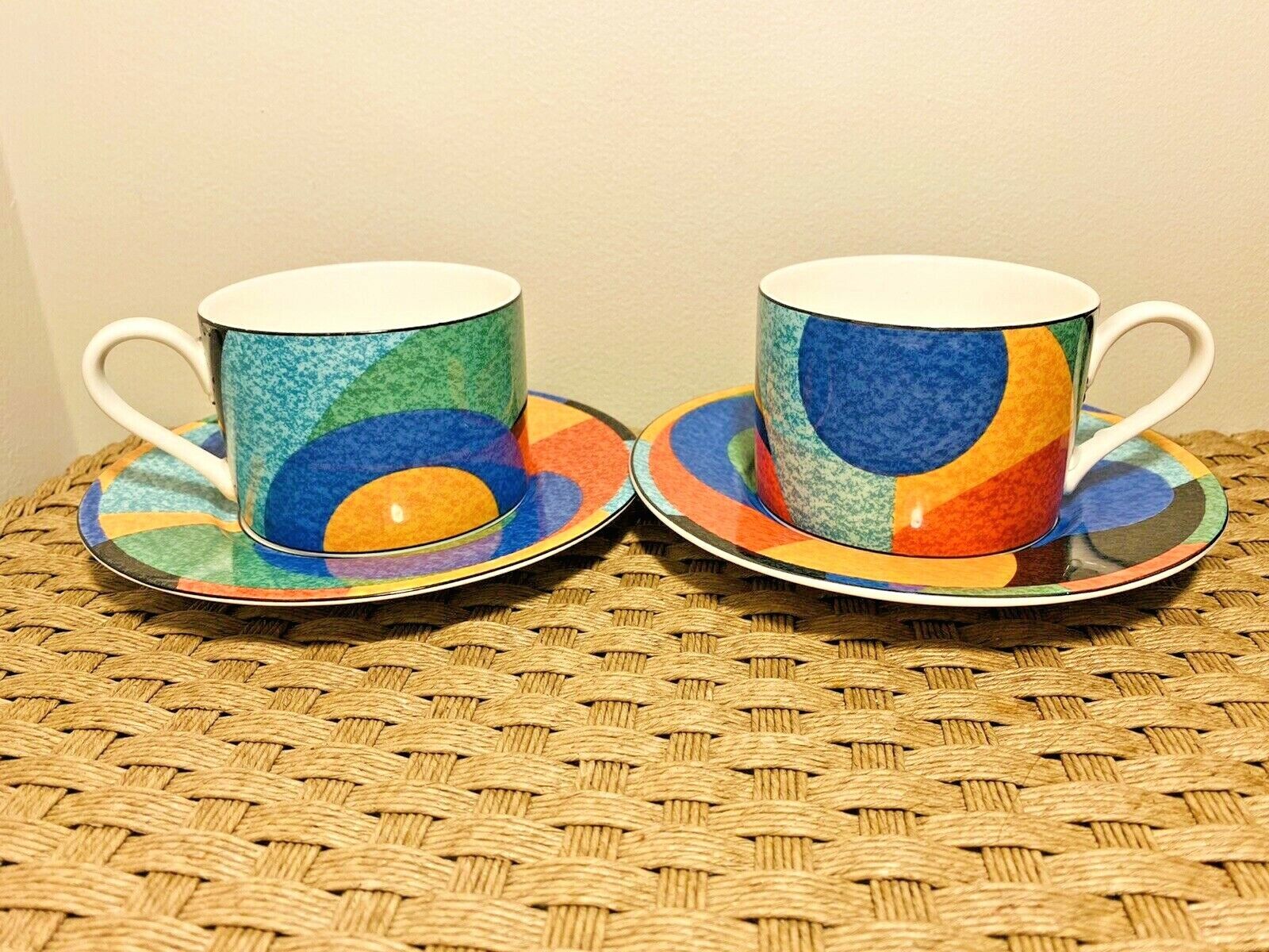 Set of 2 Victoria & Beale Accents  9019 Porcelain Coffee Tea Cups & Saucers