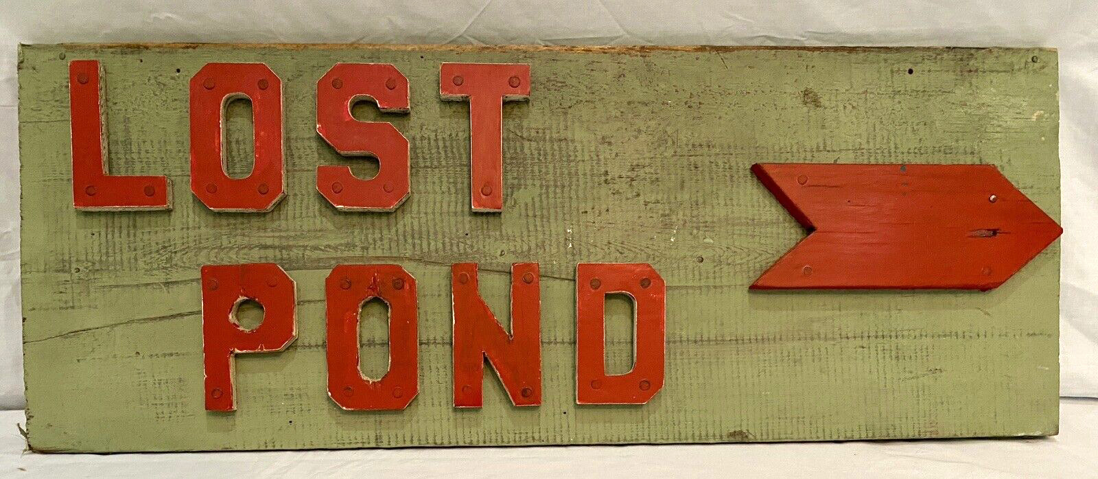 Vintage Red & Sage Green Wood Sign \