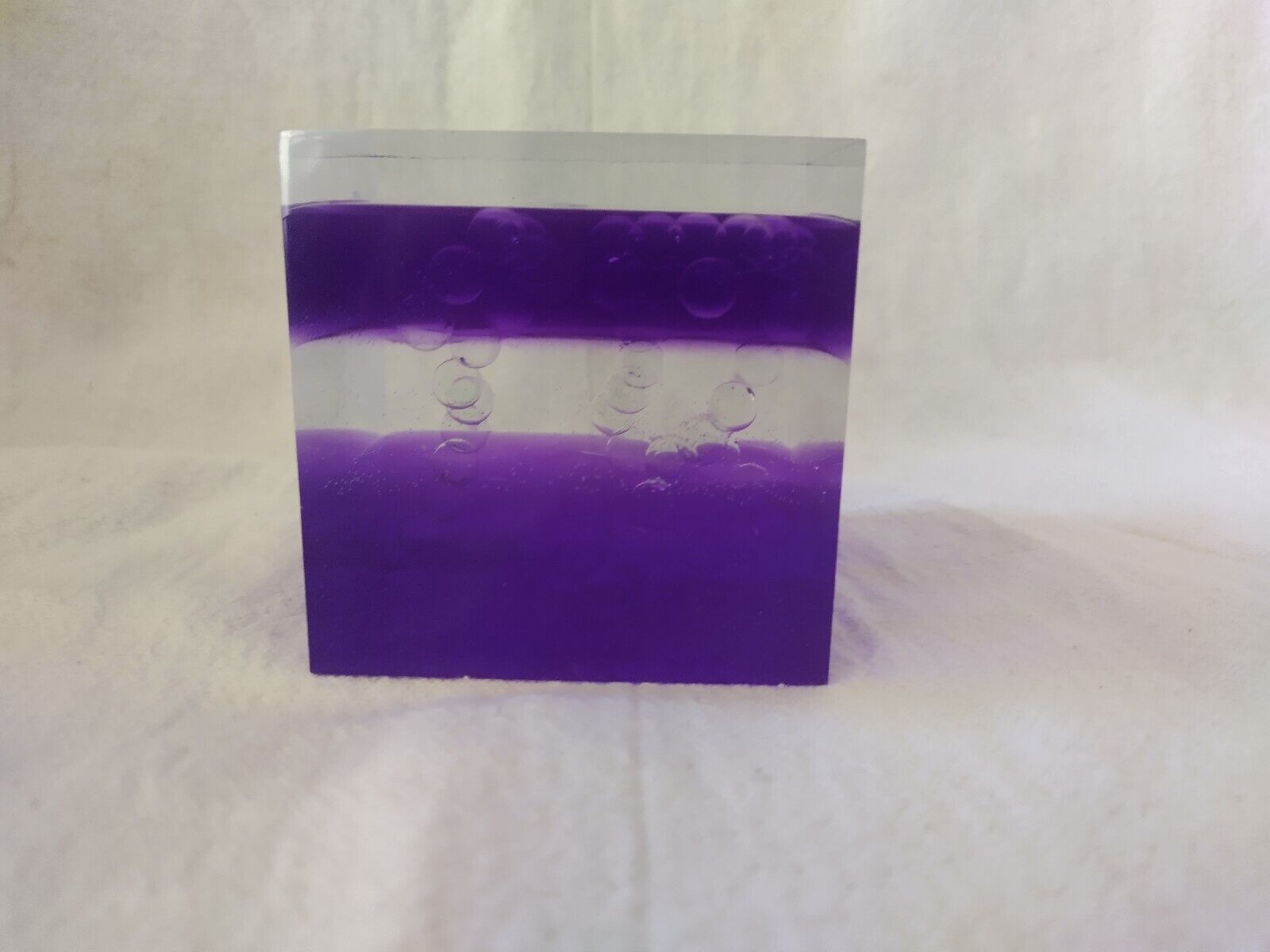 Two 3x3 Cube Resin Purple Clear Sculpture / Paperweights Similar to Enzo Mari 