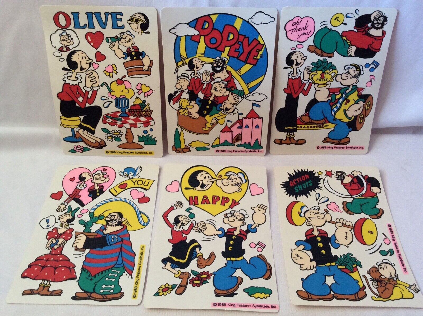 Vintage Popeye The Sailor Man Olive Oyl Brutus Vinyl Stickers Decals 1989 New