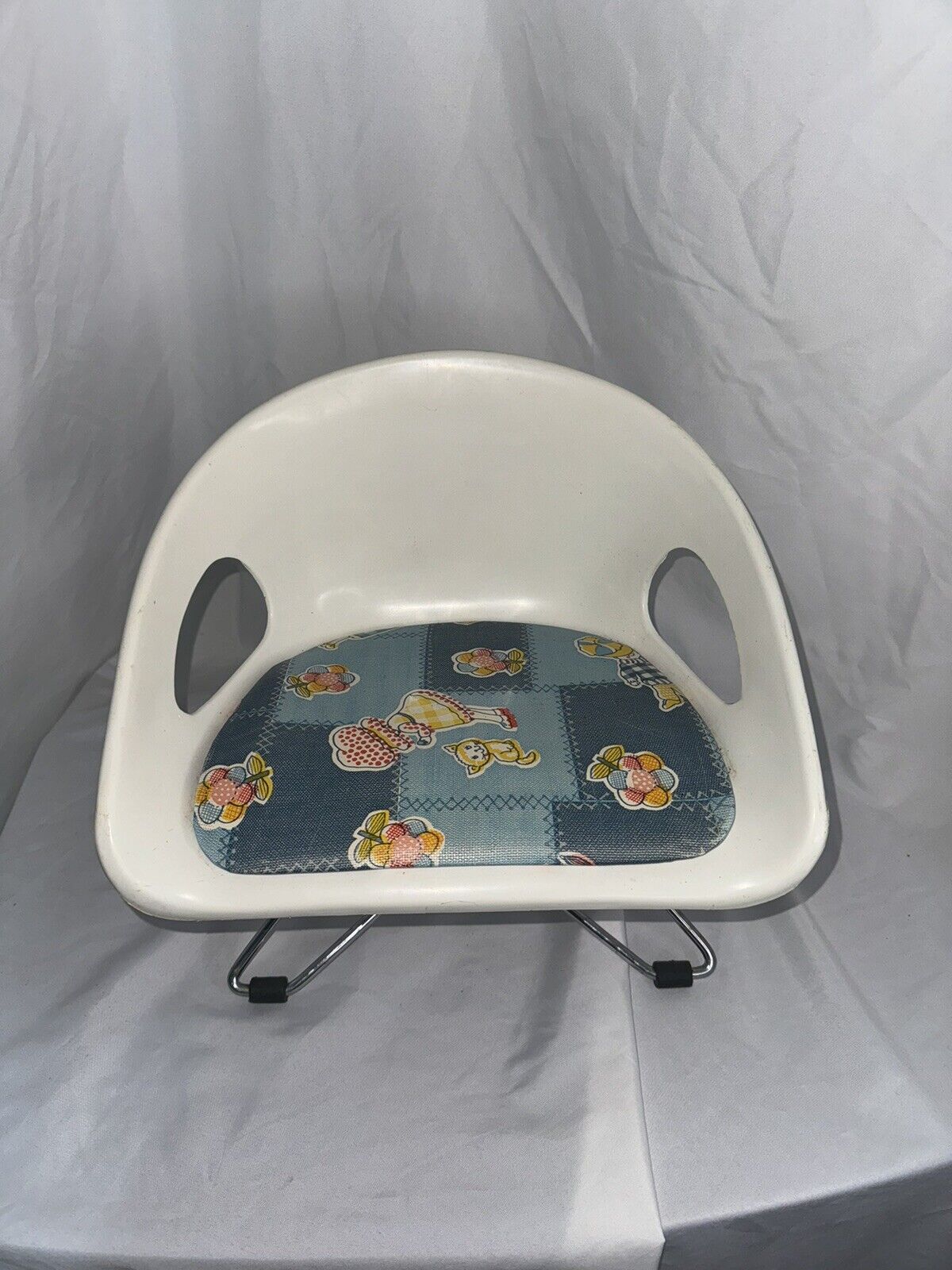 Vintage Childs Chair Booster Seat Cosco MCM Hairpin Legs Lawn Chair Blue Denim