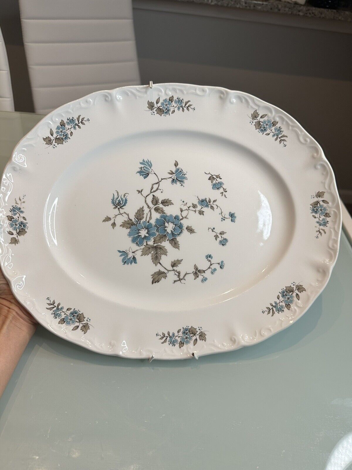 Blossomtime Staffordshire England Hand Decorated Ironstone 11x14 Plate Vintage