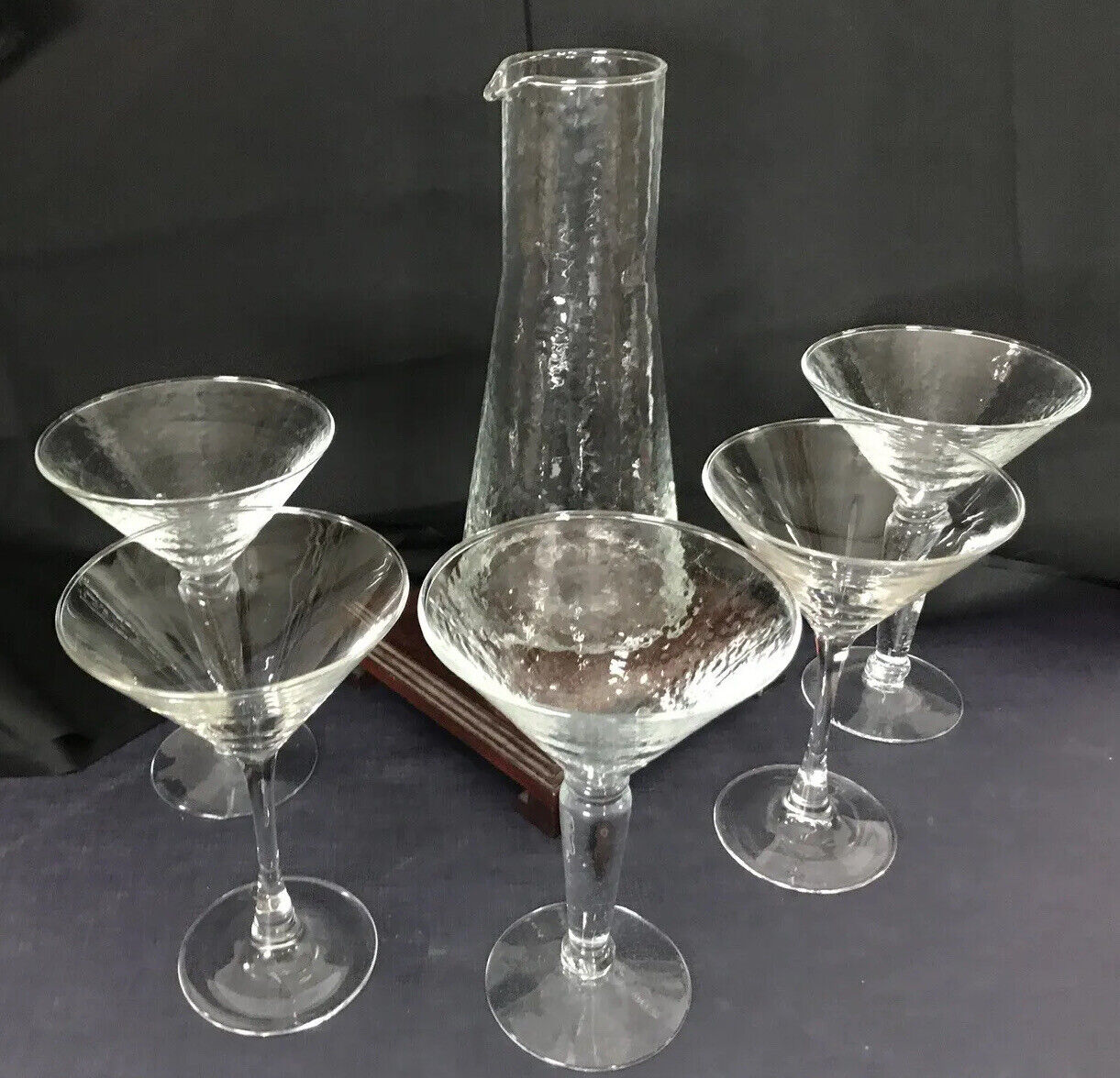 Vintage Martini Glass & PITCHER SET  Hand Blown MCM barware cocktai NICK NORA 5