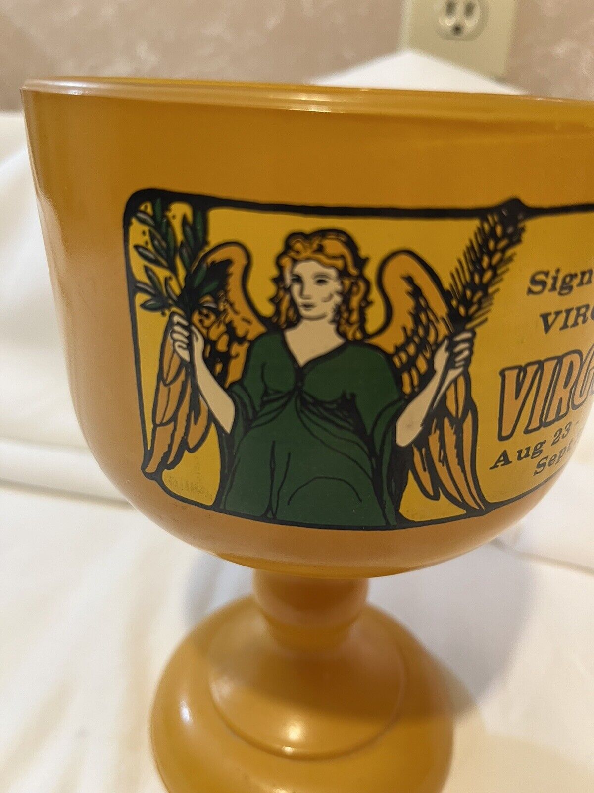 Vintage 70'S Era Zodiac Astrology Virgo Gold Color Glass Goblet Retro Era