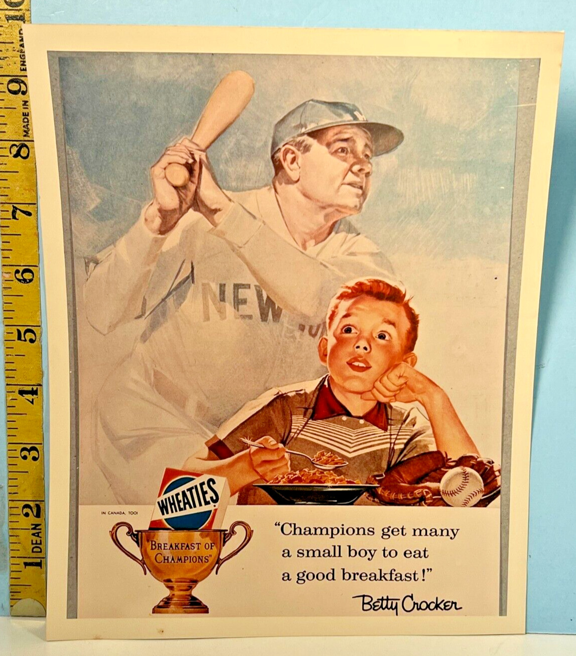 1956 Wheaties Breakfast of Champions Babe Ruth Betty Crocker Advertising Print