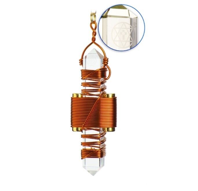 Etheric Weaver Clear Quartz Copper Wire Pendant 14k GF Necklace + Pendulum Chain